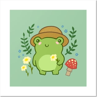 Cute Frog with Hat Mushroom Kawaii Aesthetic Cottagecore Posters and Art